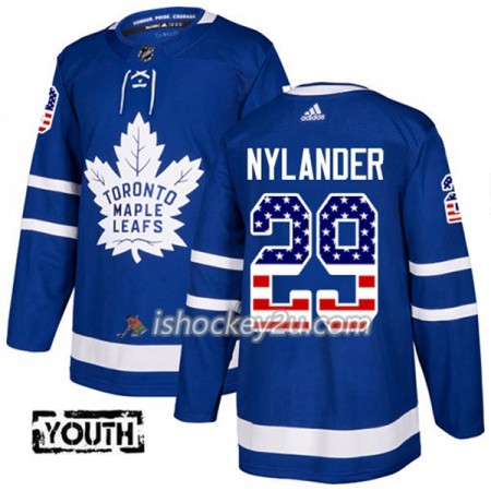Børn NHL Toronto Maple Leafs Trøje William Nylander 29 Adidas 2017-2018 Blå USA Flag Fashion Authentic